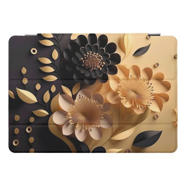 3D Black and Gold Flowers iPad Pro Cover (Horizontal)