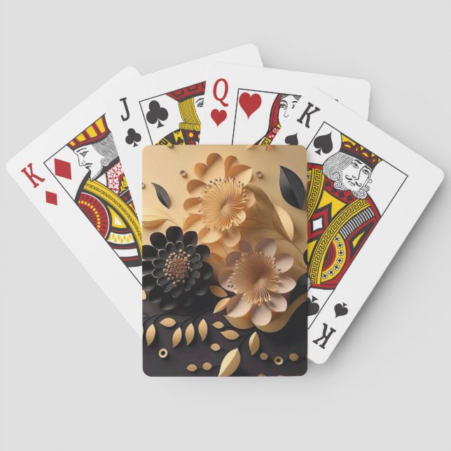 3D Black and Gold Flowers  Poker Cards (Back)