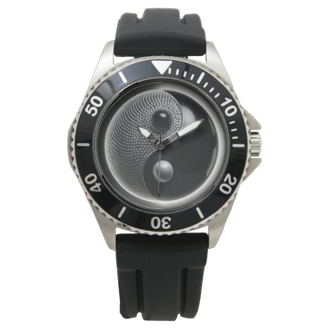 3D Black and Silver Yin Yang Watch (Front)