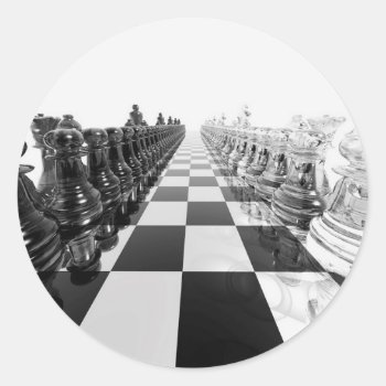 3d Black And White Chess Board Classic Round Sticker by Hodge_Retailers at Zazzle