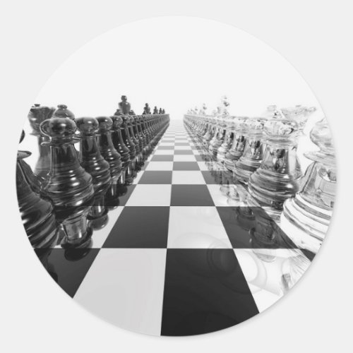 3D Black and White Chess Board Classic Round Sticker
