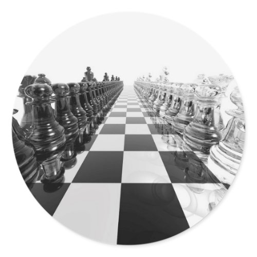 3D Black and White Chess Board Classic Round Sticker