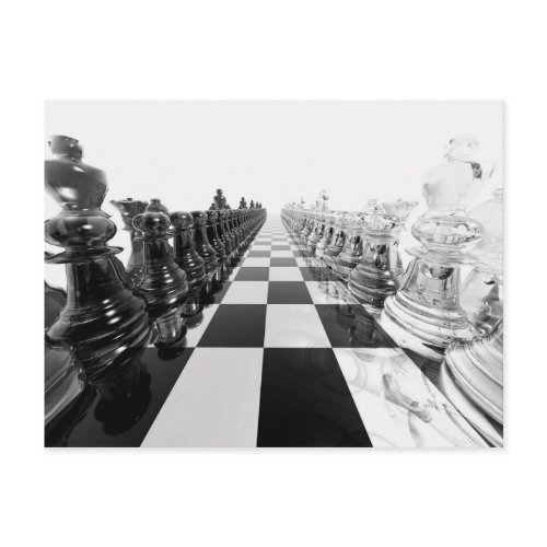 3D Black and White Chess Board Postcard