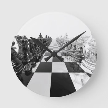 3d Black And White Chess Board Round Clock by Hodge_Retailers at Zazzle