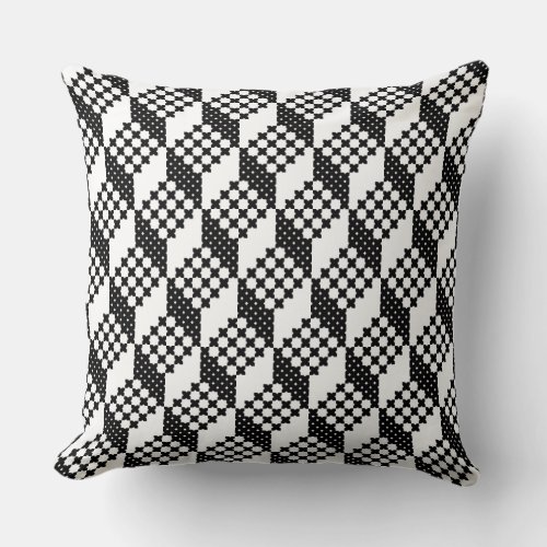 3D black and white cross_stitch cubes pattern Throw Pillow
