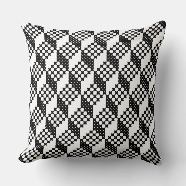 3D black and white cross-stitch cubes pattern Throw Pillow (Front)