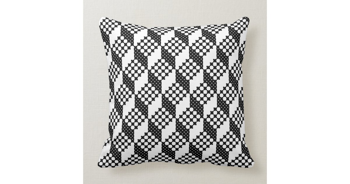 3D black and white cross-stitch cubes pattern Throw Pillow ...