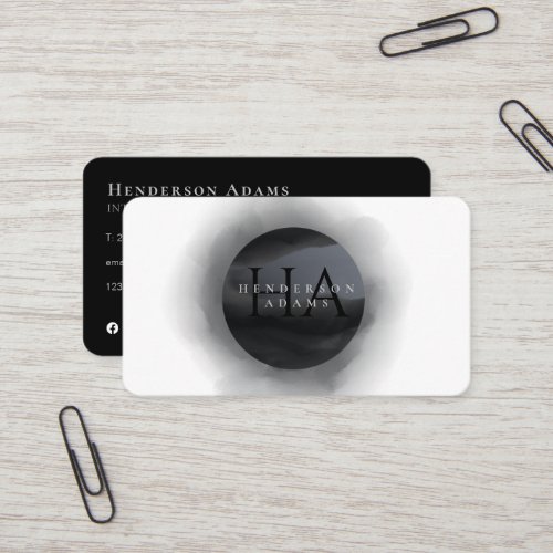 3D Black and White Watercolor Monogram Logo Business Card