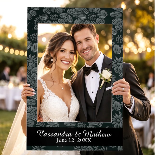 3D Black Daisies Personalized Wedding Photo Selfie Frame (Wedding)