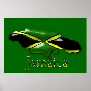 3D Black Green Yellow Gold Map Of Jamaica Poster