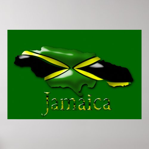 3D Black Green Yellow Gold Map Of Jamaica  Poster