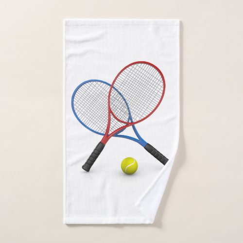 3D blue and red tennis rackets and ball Hand Towel