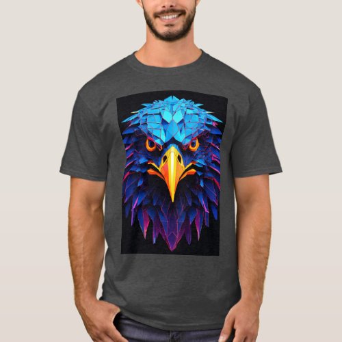 3D Blue Big Eyes Eagle Colourful Painting  T_Shirt