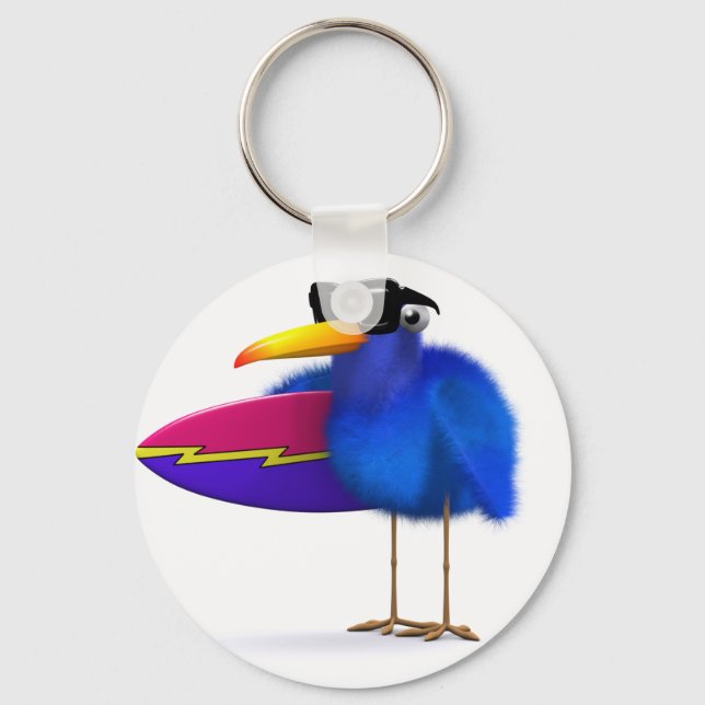 3d Blue Bird Surfboard Keychain (Front)
