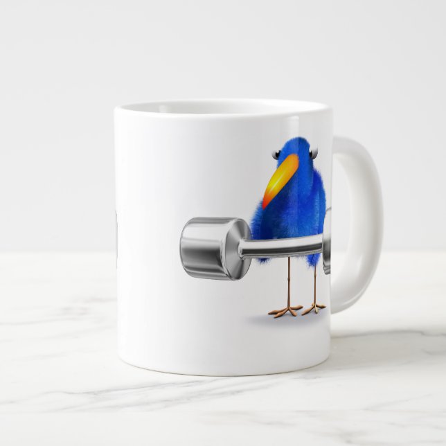 3d Blue Bird Weightlifter Large Coffee Mug (Front Right)