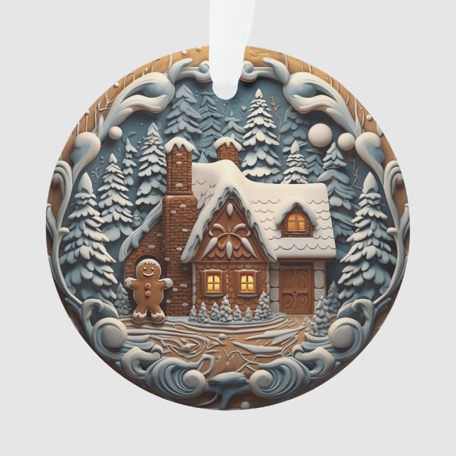 3d Blue Christmas Gingerbread House Ornament (Front)