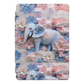 3D Blue Elephant iPad Smart Cover with Flowers