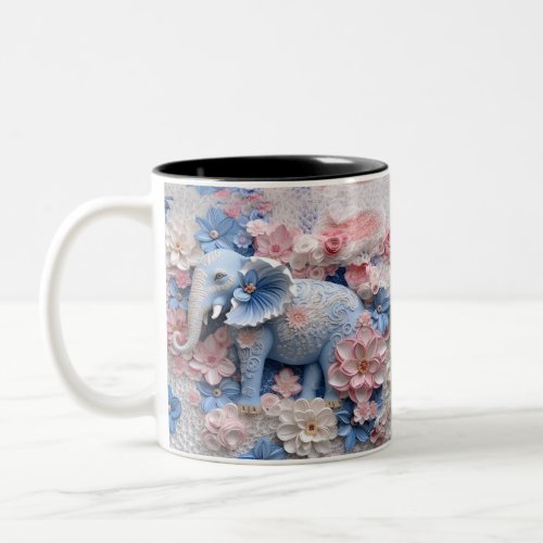 3D Blue Elephant Mug with Flowers