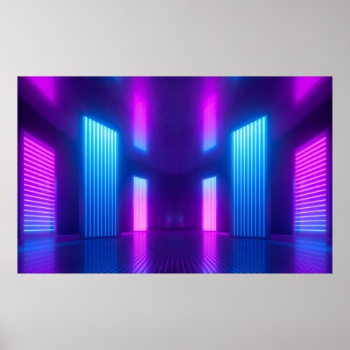 3d blue pink violet neon abstract background ult poster