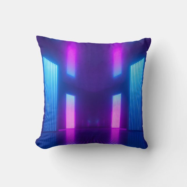 3d, blue pink violet neon abstract background, ult throw pillow (Front)