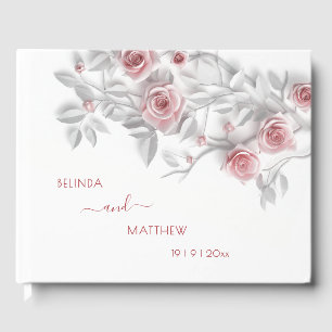3D  Blush Pink Gray Roses   Wedding Guest Book