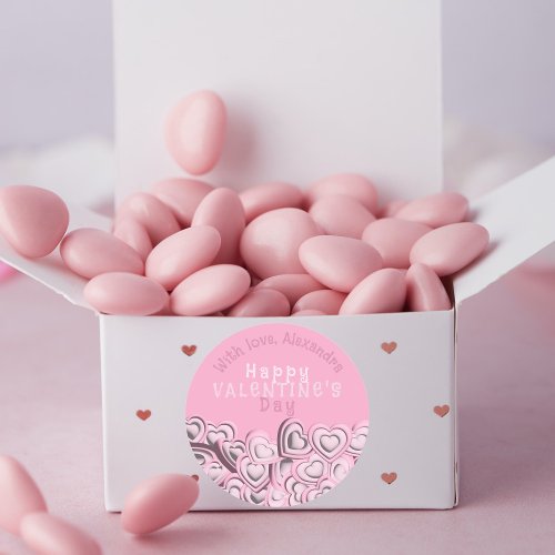 3D Blush Pink Hearts Happy Valentines Day Classic Round Sticker