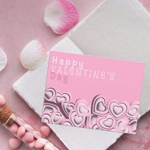 3D Blush Pink Hearts Happy Valentines Day Postcard