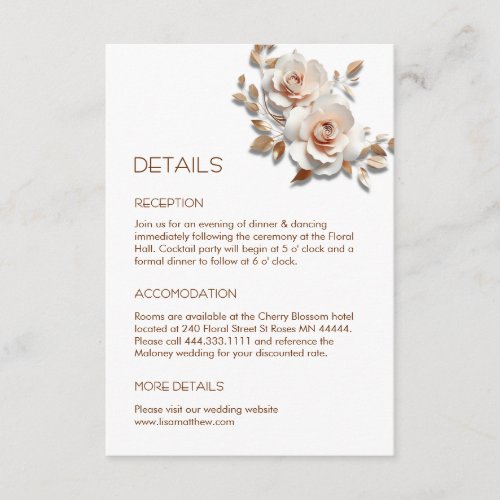 3D Blush Pink White Flowers White  Enclosure Card