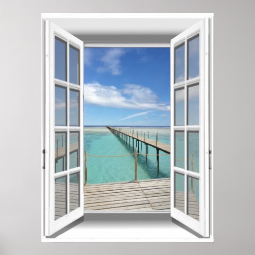 3D Boardwalk Ocean View Fake Window Poster