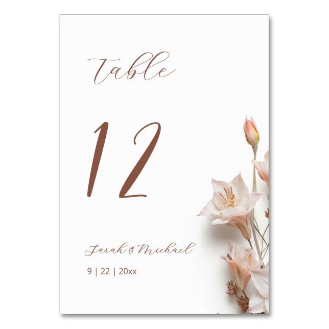 3D Boho Flowers Wedding Table Number (Back)