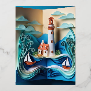 3D book paper quilling is an amazing and intricate Foil Holiday Postcard