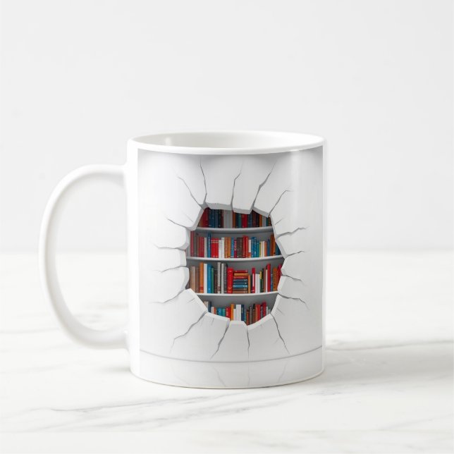 3d books appear through breaking hole design coffee mug (Left)