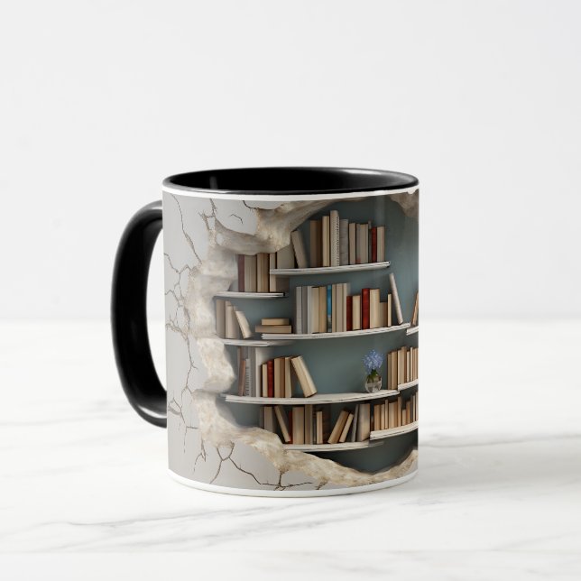 3D Bookshelf Mug Wrap (Front Left)