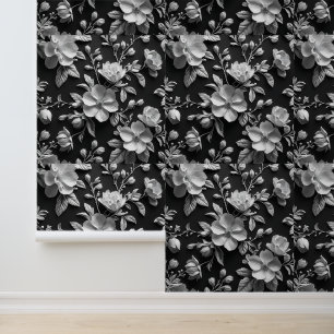 3D Botanical Art Black and White Floral Removable Wallpaper