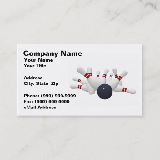 Customizable 3D Bowling Ball Striking Pins (on White BG) Business Card Templates
