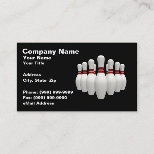 3D Bowling Pins (on Black BG) Business Card Template