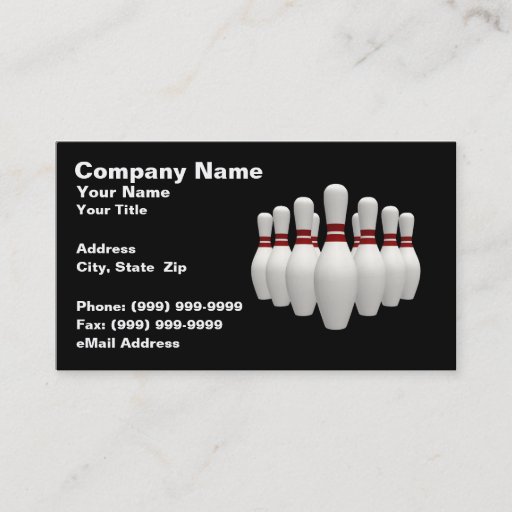 Customizable 3D Bowling Pins (on Black BG) Business Card Template
