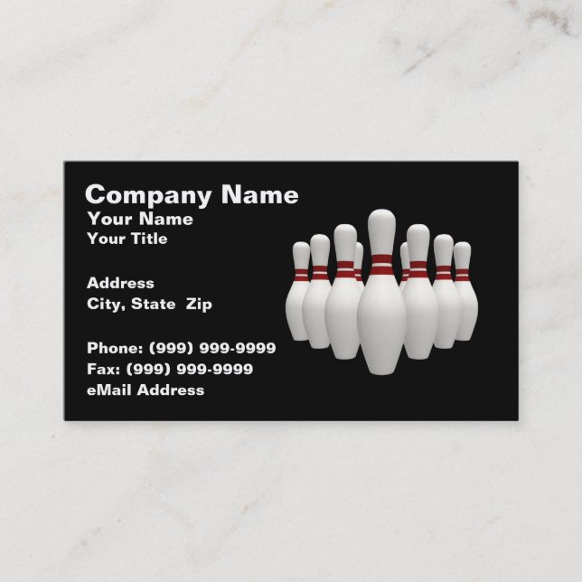 3D Bowling Pins (on Black BG) Business Card (Front)