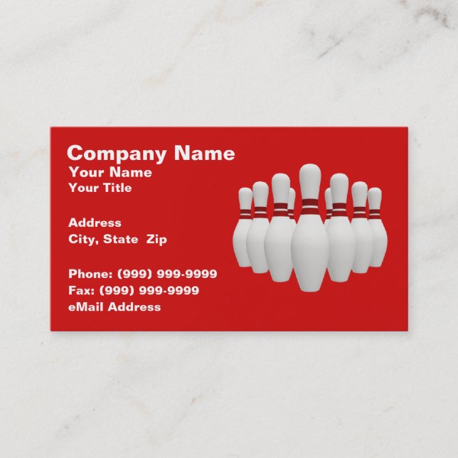 3D Bowling Pins (on Red BG) Business Card (Front)