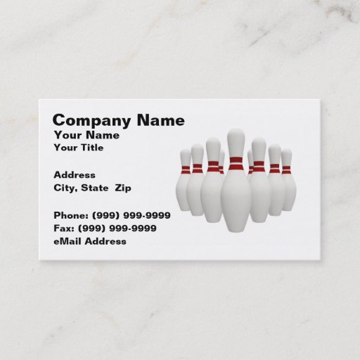 Customizable 3D Bowling Pins (on White BG) Business Card Template
