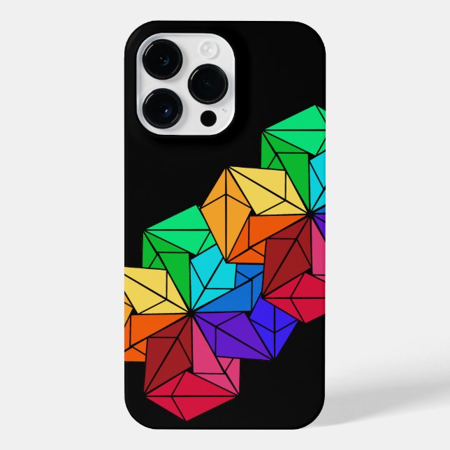 3D Bright Rainbow Cube Triangles on Black iPhone Case (Back)