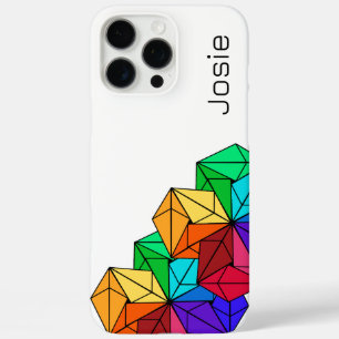3D Bright Rainbow Cube Triangles on White Add Name iPhone 16 Pro Max Case