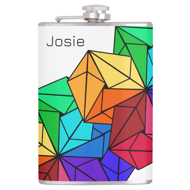 3D Bright Rainbow Cubes Triangle on White Add Name Flask (Front)