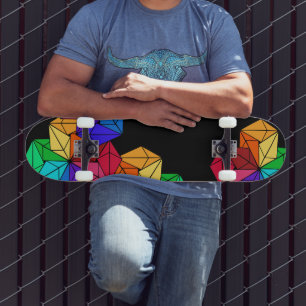 3D Bright Rainbow Random Cube Triangles on Black Skateboard