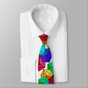 3D Bright Rainbow Random Cube Triangles on White Neck Tie