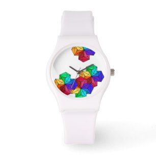 3D Bright Rainbow Random Cube Triangles on White Watch