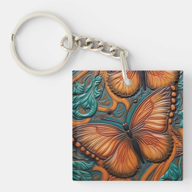 3D Brown and Turquoise Butterfly Keychain (Front)
