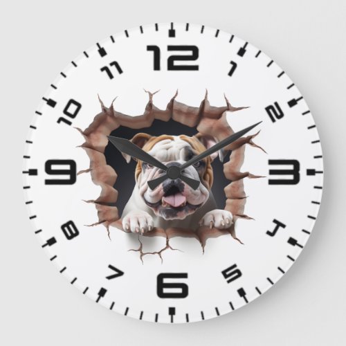 3D Bulldog Cracked Hole Large Clock