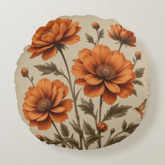 3d burnt orange flowers on beige background pillow