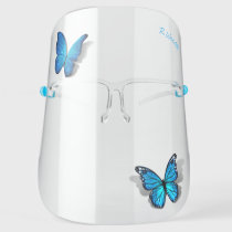 3D Butterfly Blue Teal Watercolor Monogram Elegant Face Shield